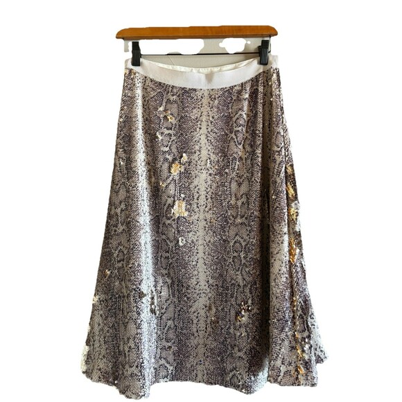 Banana Republic Gold cream Snake Sequined‎ Circle Midi Skirt Fully Lined  Size 0 - Picture 2 of 11
